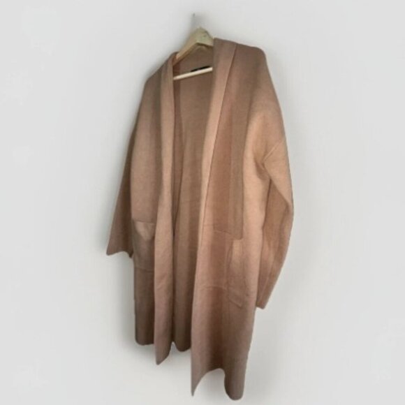 LILLUSORY Women's Oversized Long Cardigan Sweater Camel Brown Pockets Size XL - Picture 3 of 9